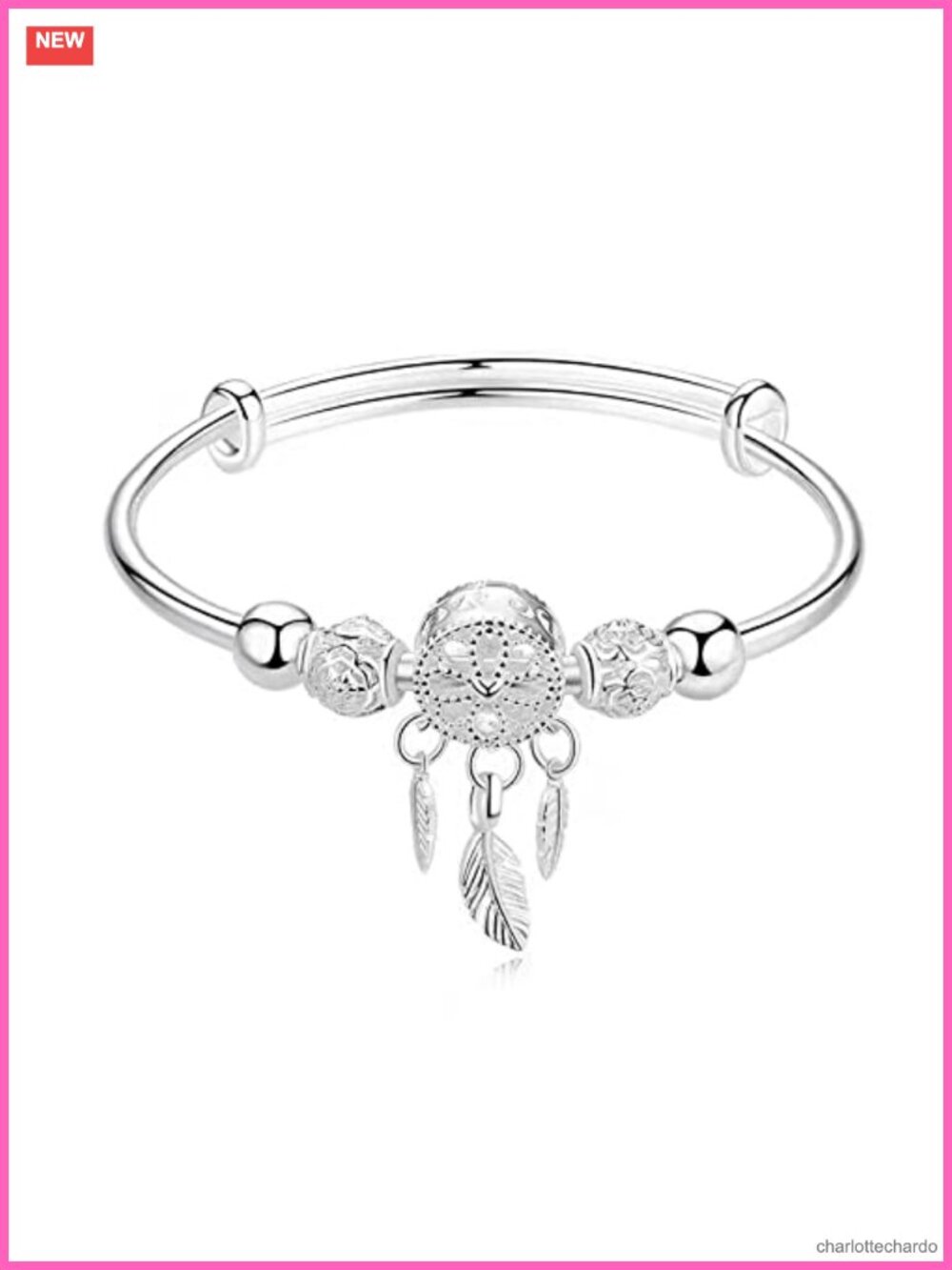 Silver Dream Catcher Charm Bracelet Adjustable Bangle Tassel Feather Jewelry